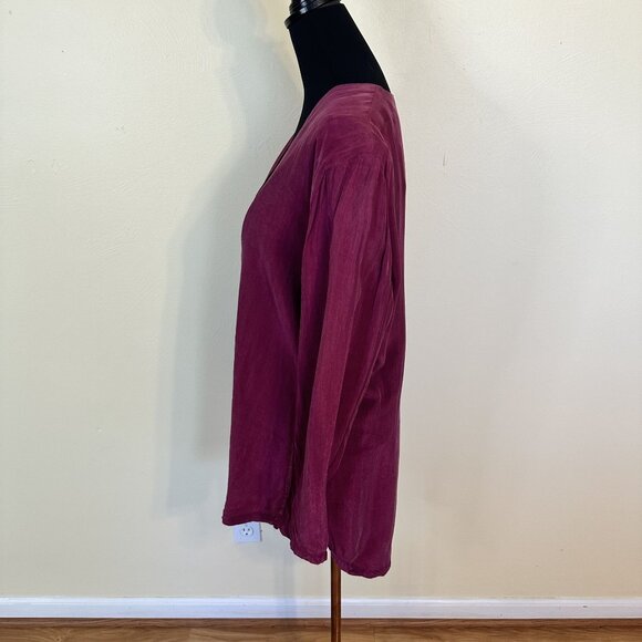 Vintage Womens Magenta Button Front Rayon Cardigan Blouse Top Pink Flowy Boho - Picture 7 of 8